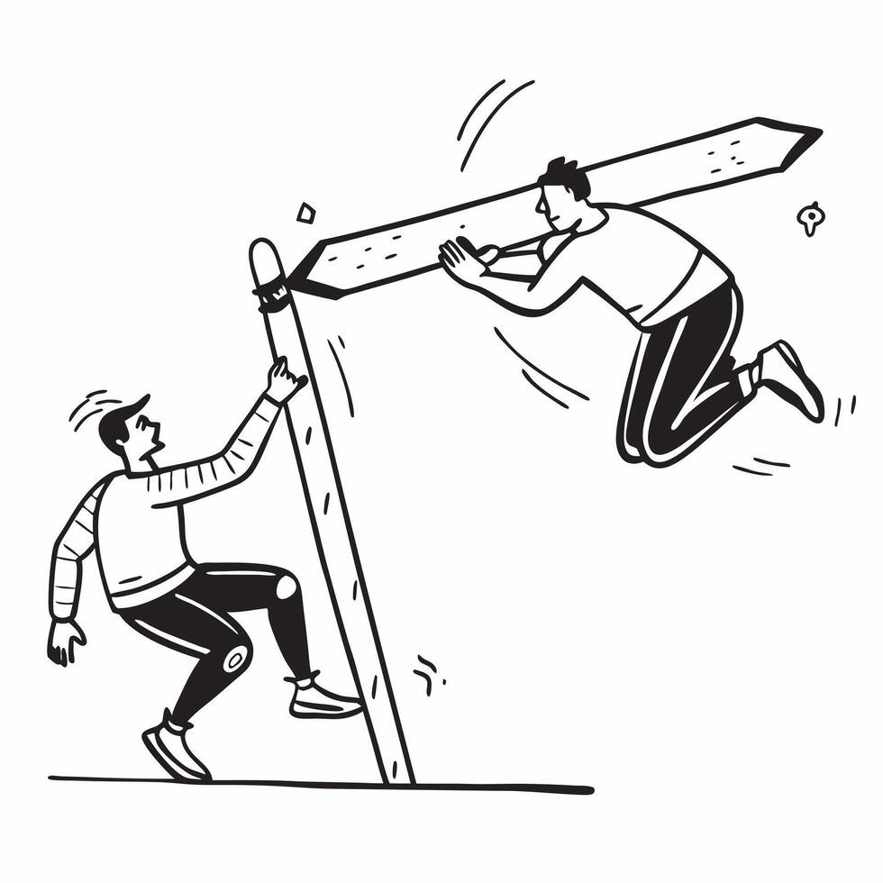 Clean High jump athlete and a limbo dancer symbolizing high and low movement with ample space for text concept as A high jump athlete and a limbo dancer representing high and low moveme vector