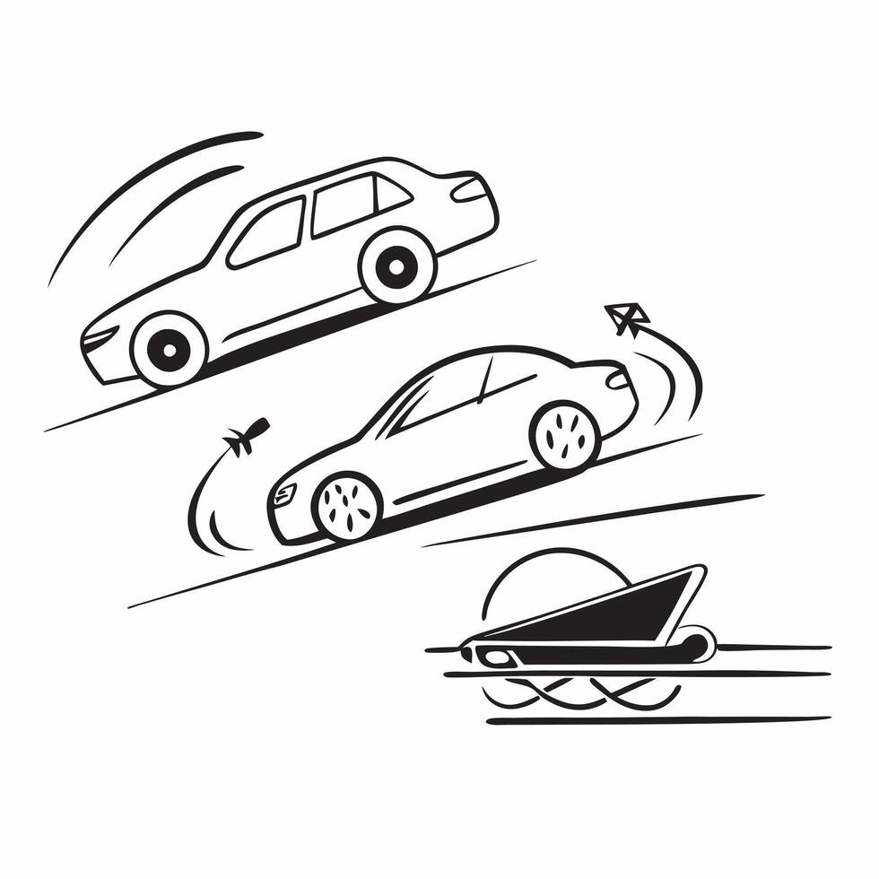 Clean High performance car and a low speed bicycle symbolizing speed and slowness with ample space for text concept as A high performance car and a low speed bicycle representing high s vector