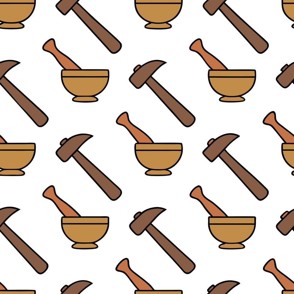 Clean Heritage crafts and traditional tools seamless tile pattern with rustic tones concept as Rustic tones emphasize heritage crafts and traditional tools in seamless tile pattern in P vector