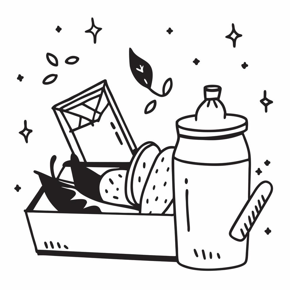 Clean Healthy snack tray and a water bottle symbolizing nutrition and hydration with ample space for text concept as A healthy snack tray and a water bottle representing the importance vector
