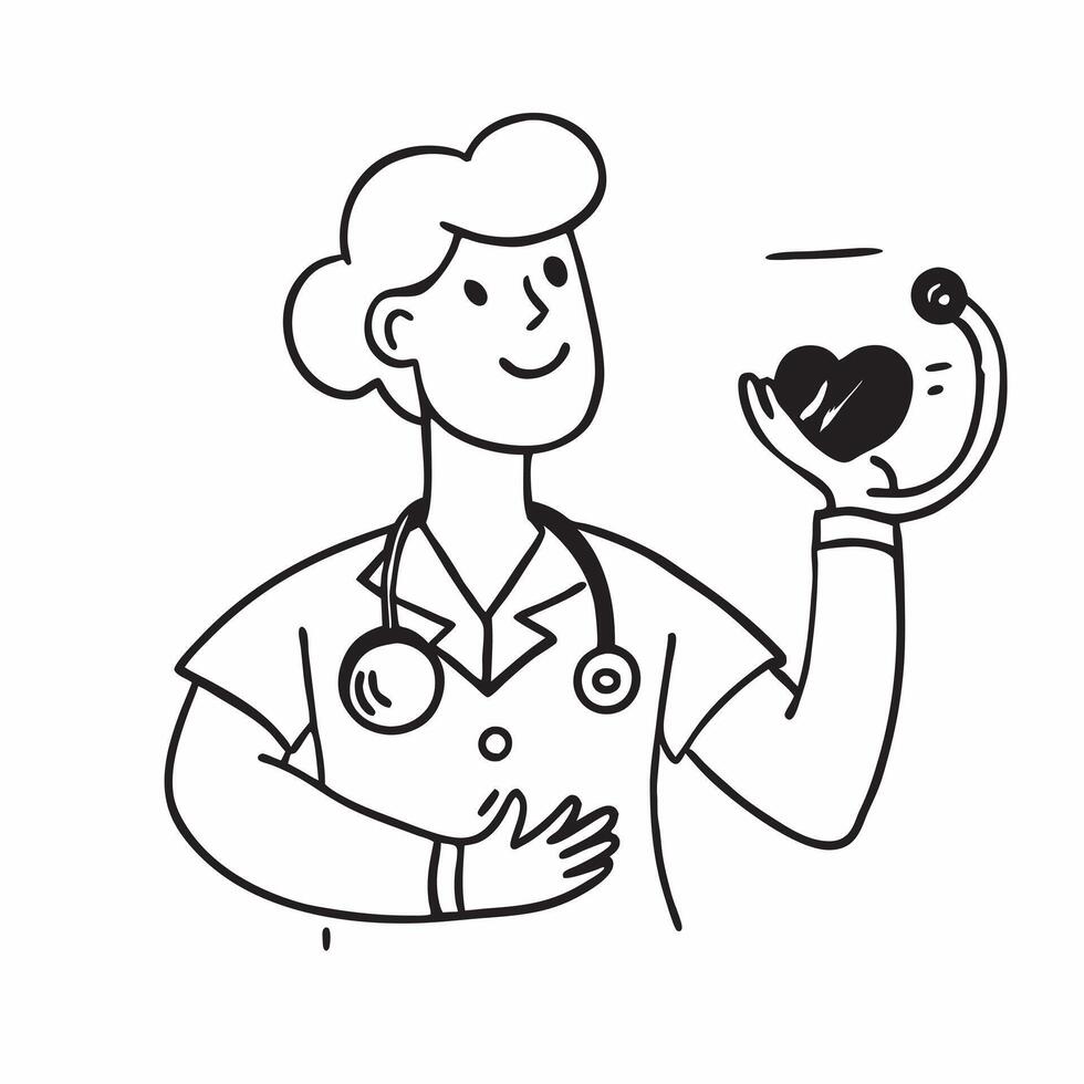 Clean Healthcare worker with a stethoscope and a heart symbol indicating health and care with blank space concept as A healthcare worker holding a stethoscope and a heart symbol represe vector