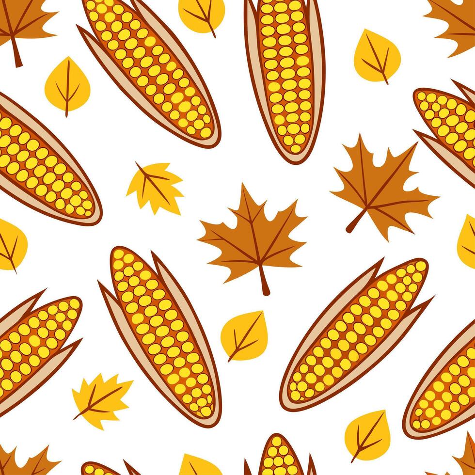 Clean Harvest corn seamless tile pattern with golden corn cobs and autumn accents concept as Golden corn cobs and autumn accents create a harvest corn seamless tile pattern perfect for f vector