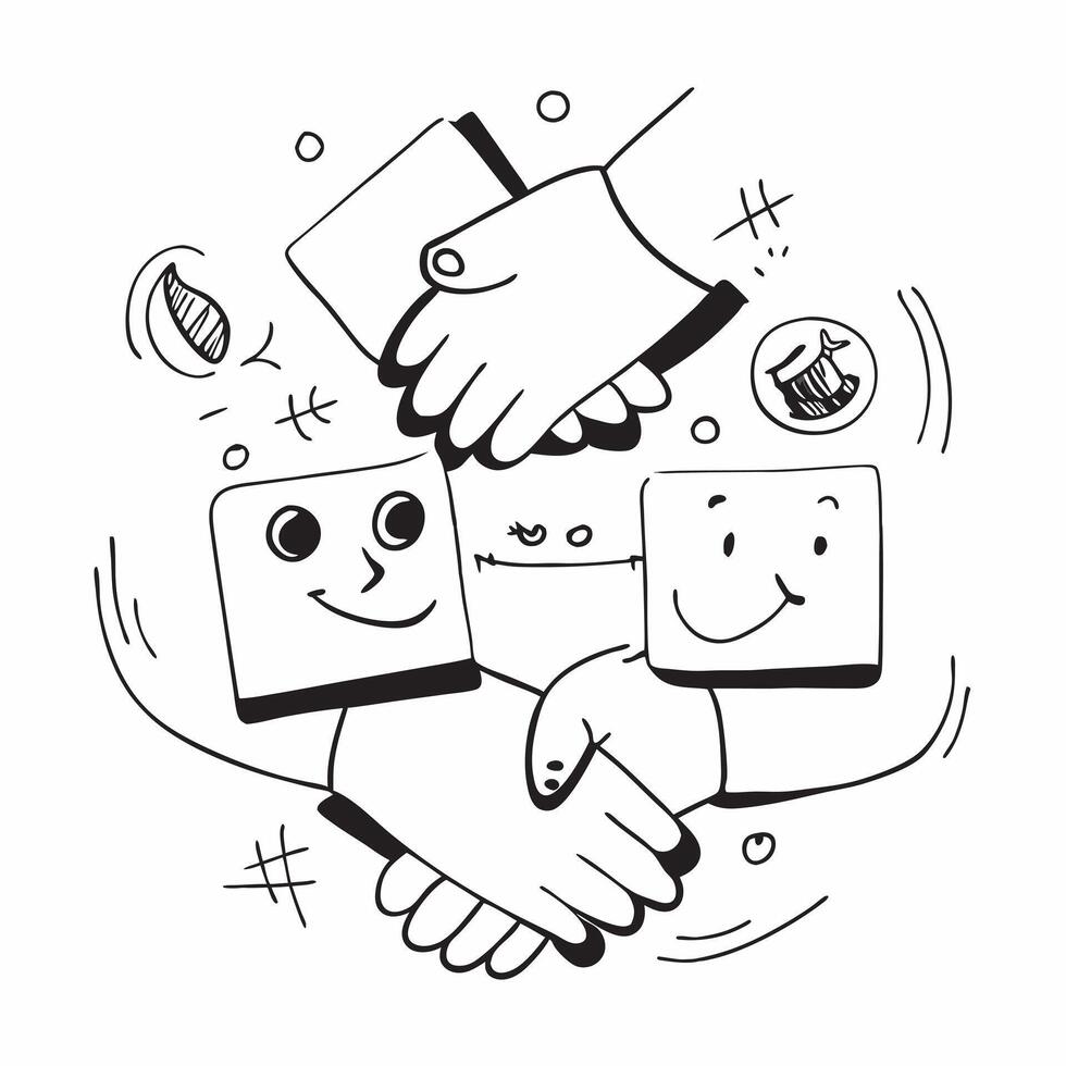 Clean Handshake and Smiling Faces concept as A handshake with smiling faces and ample copy space symbolizing trust and happiness in friendship in Photo Stock Concept vector