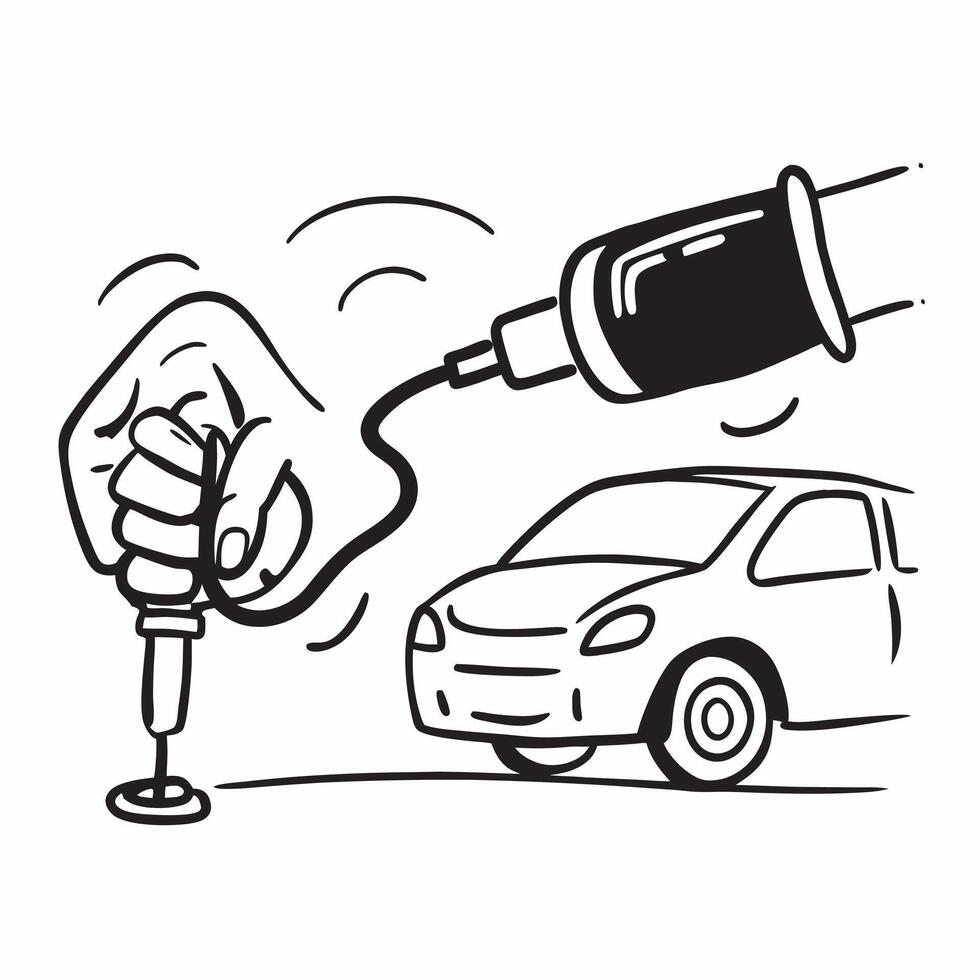 Clean Hand plugging in an EV charger to a car symbolizing connection and energy with ample space for text concept as A hand plugging in an EV charger to a car representing the connectio vector