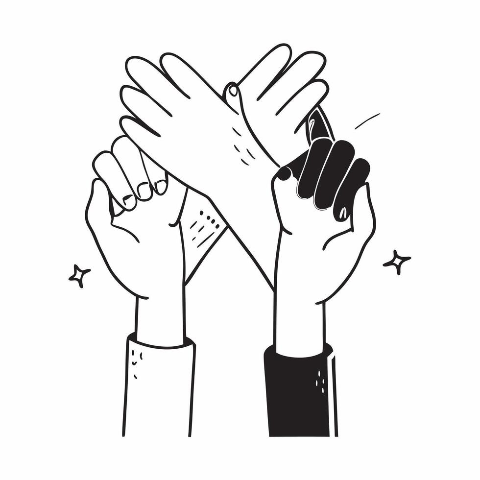 Clean Hands high fiving symbolizing team success and challenge with ample space for text concept as Hands high fiving each other representing the celebration of team success and overcom vector