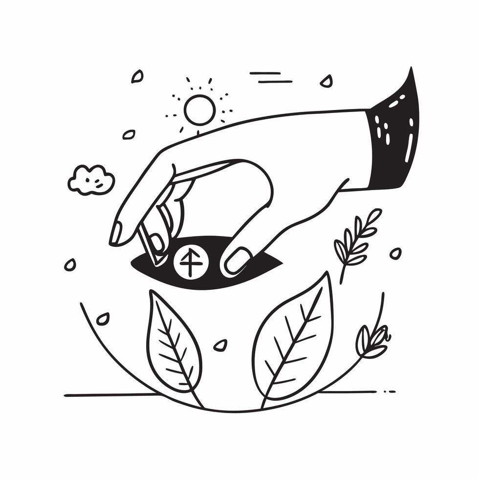 Clean Hand holding a cut leaf in a community garden concept as A hand holding a cut leaf in a community garden highlighting local environmental projects and corporate social responsibili vector
