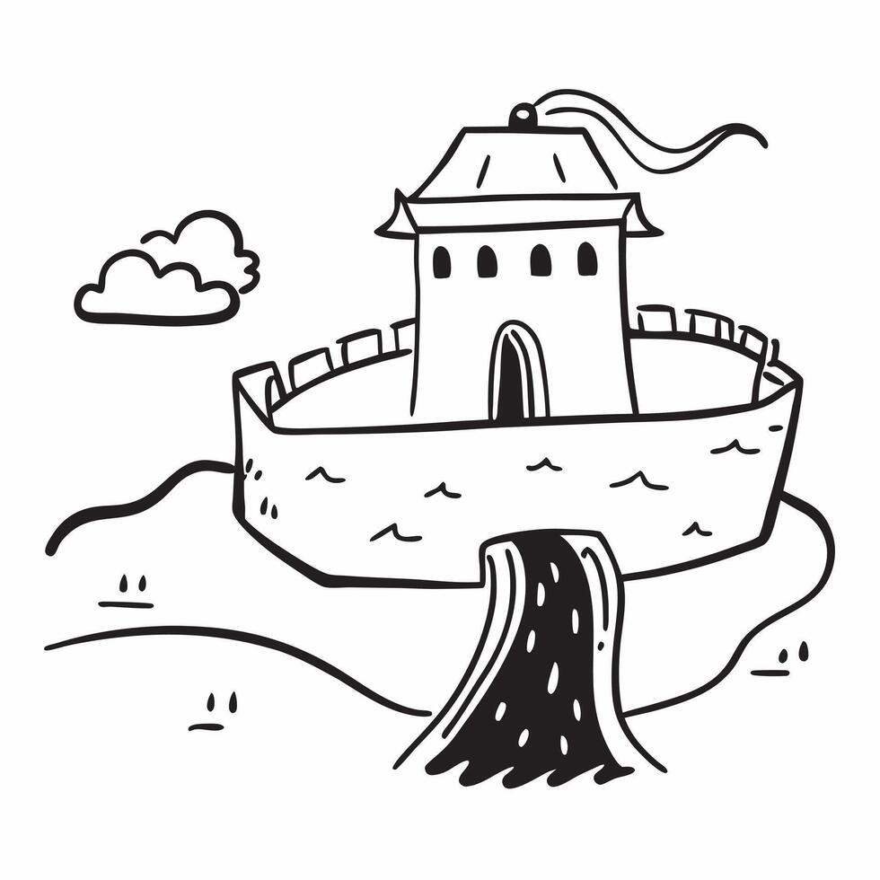 Clean Great Wall and Chinese Pagoda concept as Great Wall of China with a pagoda and ample copy space symbolizing the rich heritage and landmarks of China in Photo Stock Concept vector