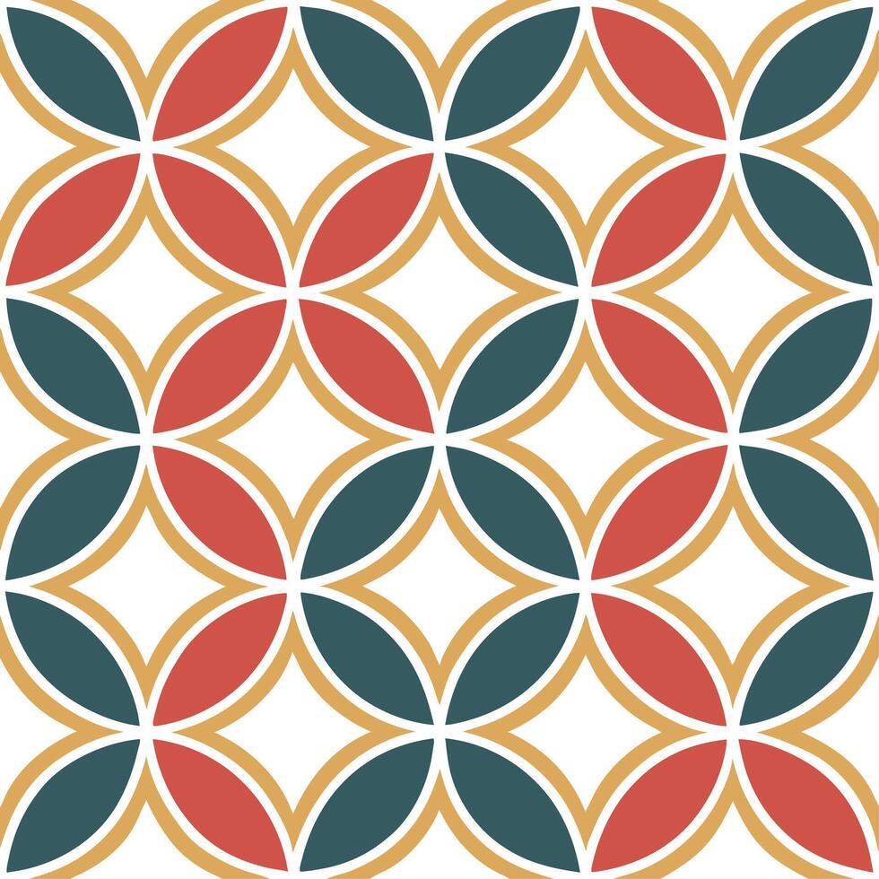 Clean Geometric retro polygon seamless tiles split complementary colors on white background suitable for balanced designs concept as Designing geometric seamless tile with retro polygons Set 2 vector