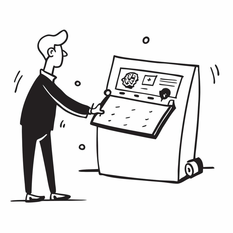 Clean Gambler with a poker chip and a slot machine indicating mixed gaming with room for writing concept as A gambler holding a poker chip and standing by a slot machine representing mi vector