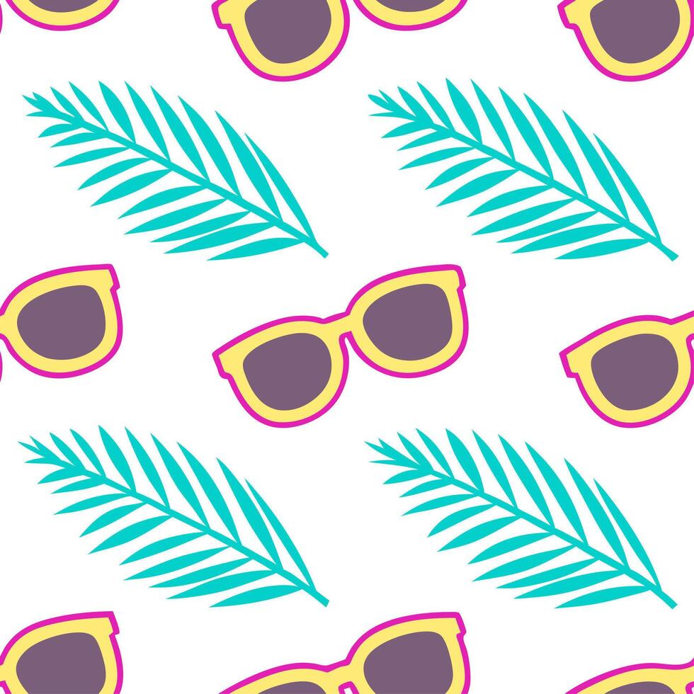Clean Fun summer sunglasses seamless tile pattern with neon frames and tropical reflections concept as Neon sunglasses with tropical reflections create a seamless tile pattern full of br vector