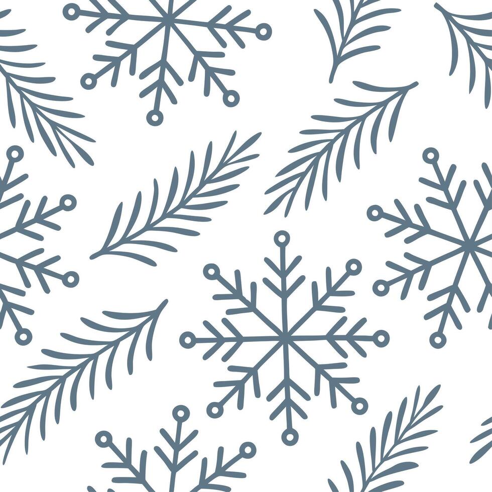 Clean Frosty snowflake and snow covered branch seamless tile pattern with winter elegance concept as Snowflakes paired with snow covered branches create a seamless tile pattern exuding w vector
