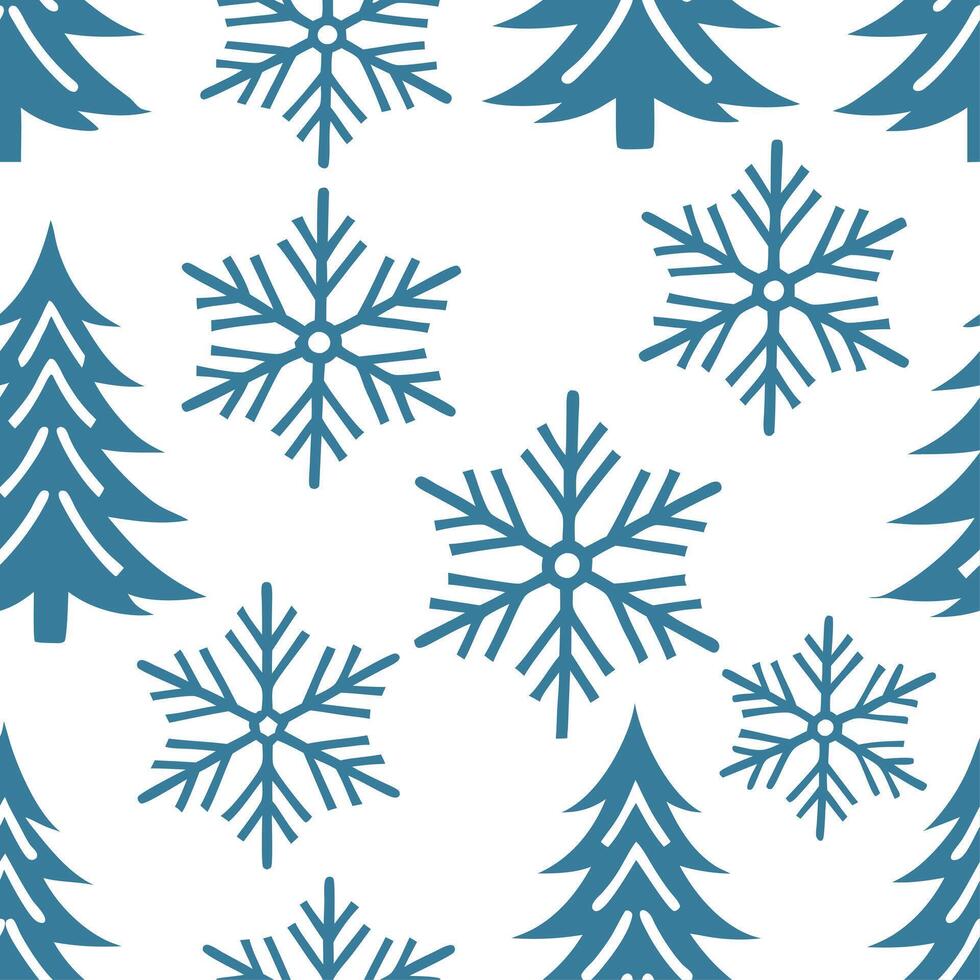 Clean Frosty snowflake and pine tree seamless tile pattern with winter forest theme and icy textures concept as Frosty snowflakes and pine trees create a seamless tile pattern with a win vector