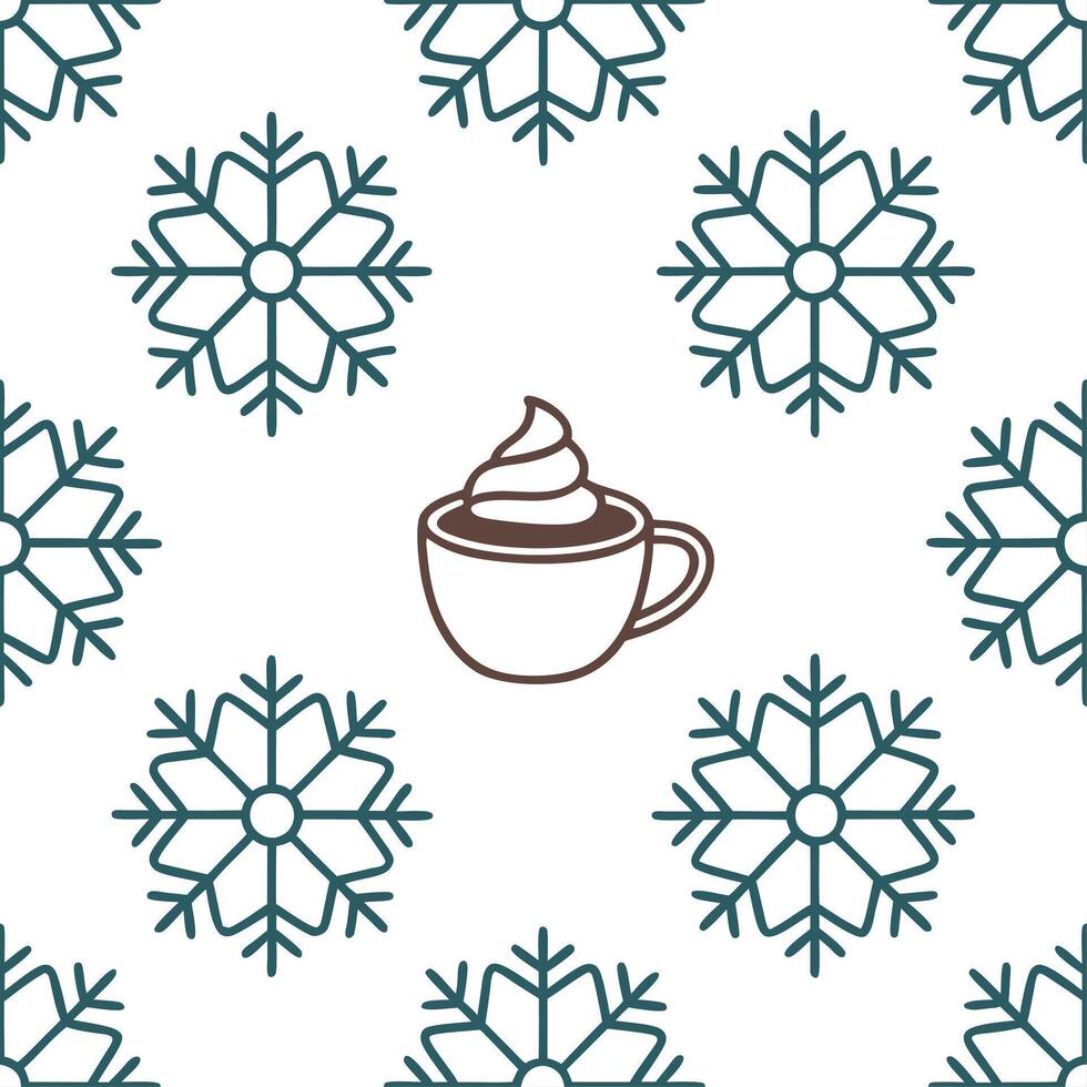 Clean Frosty snowflake and hot cocoa seamless tile pattern with cozy winter vibes concept as Hot cocoa paired with frosty snowflakes creates a seamless tile pattern with cozy winter vibe vector