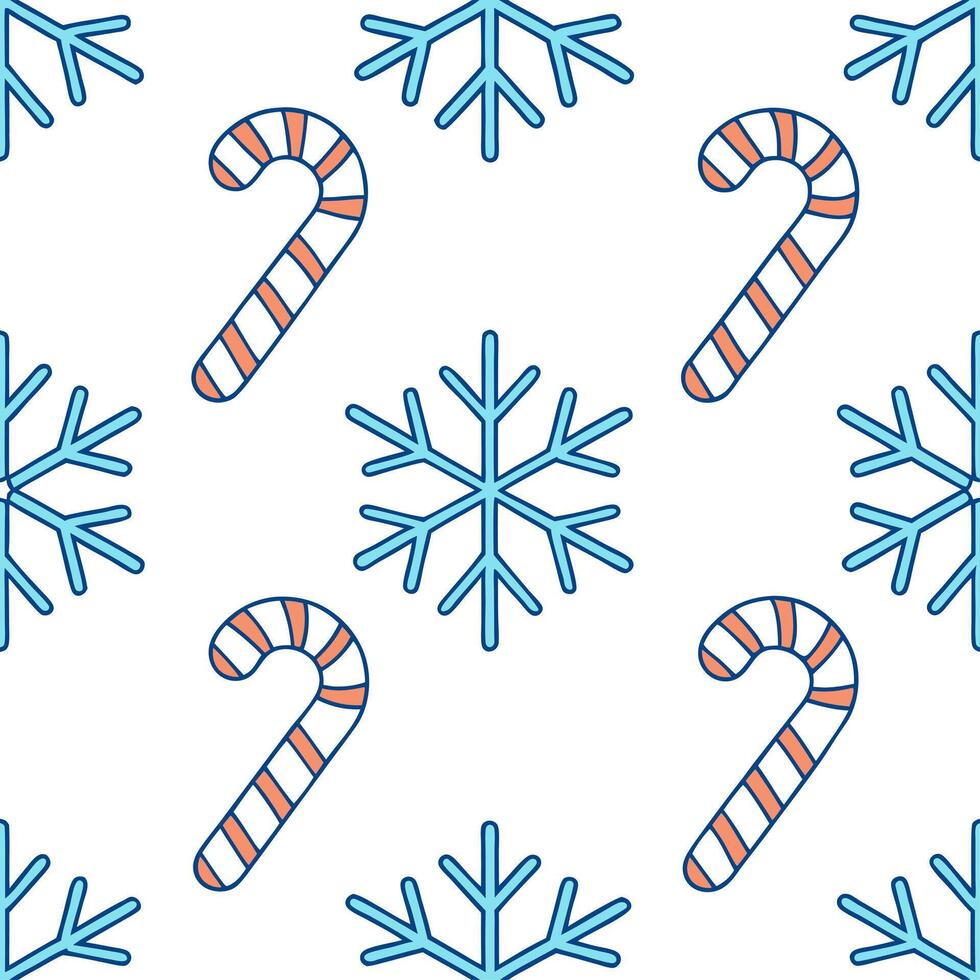 Clean Frosty snowflake and holiday candy cane seamless tile pattern with sweet winter elements concept as Sweet candy canes paired with frosty snowflakes create a seamless tile pattern w vector