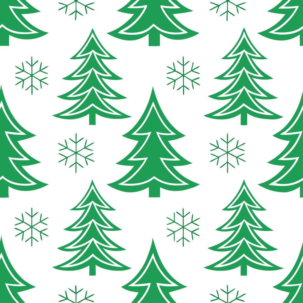Clean Frosty snowflake and Christmas tree seamless tile pattern with festive green and white tones concept as Festive green and white Christmas trees paired with snowflakes create a fros vector