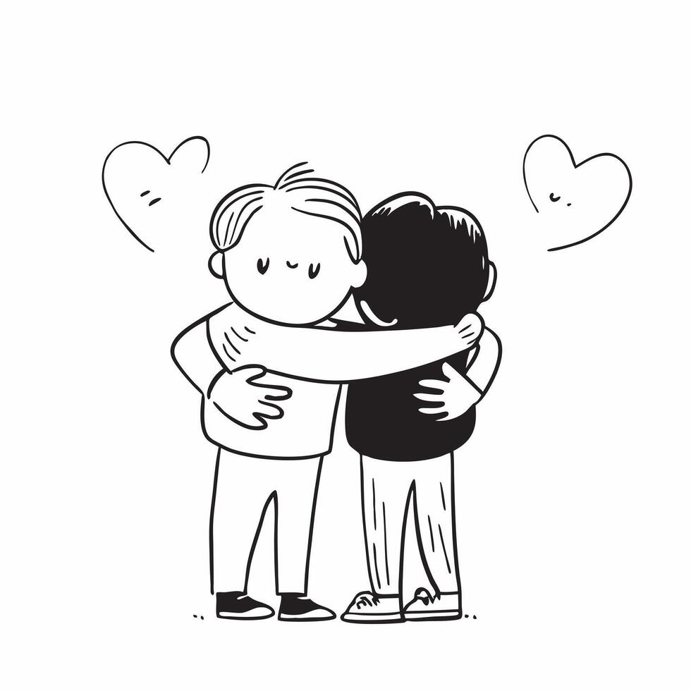 Clean Friends Hugging and Heart concept as Friends hugging with a heart symbol and ample copy space symbolizing friendship and affection in a hug in Photo Stock Concept vector