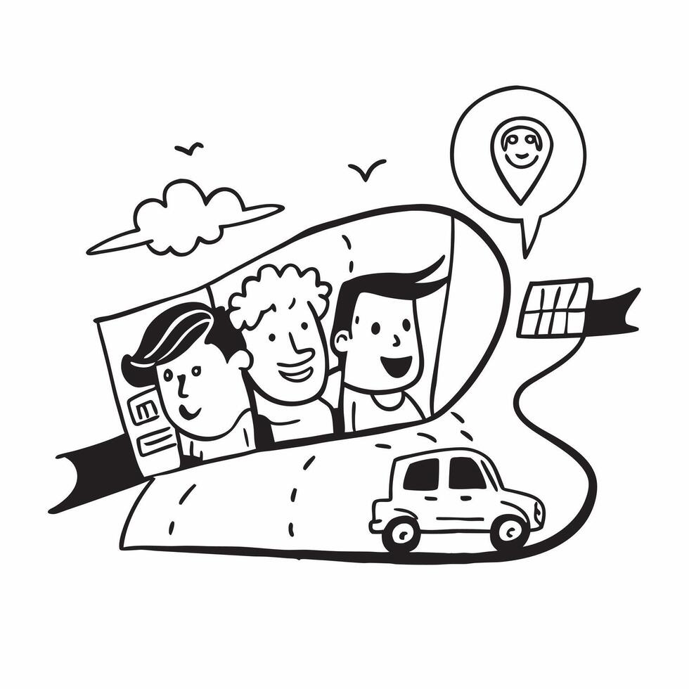 Clean Friends on a Road Trip and Car concept as Friends on a road trip with a car and ample copy space symbolizing adventure and togetherness in friendship in Photo Stock Concept vector