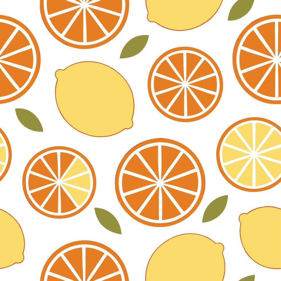 Clean Fresh citrus fruits seamless tile pattern with bright orange and yellow tones perfect for a sunny summer vibe concept as Bright orange and yellow citrus fruits create a fresh vibra vector