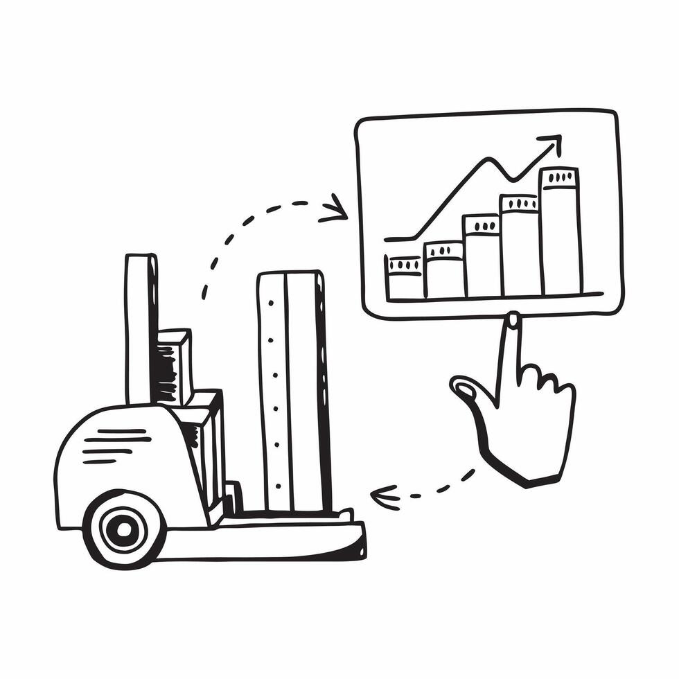 Clean Forklift and a stock turnover ratio chart symbolizing efficient turnover in double exposure with copy space concept as A forklift blended with a stock turnover ratio chart represe vector