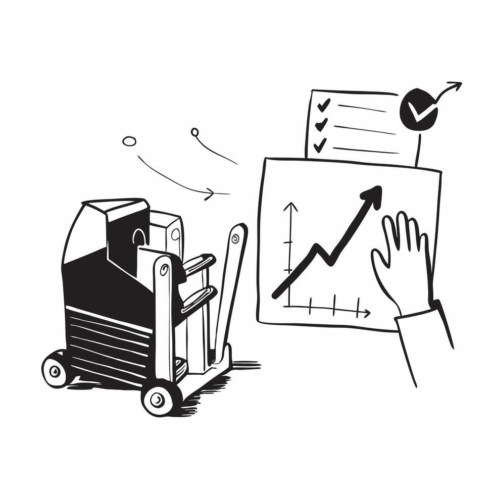 Clean Forklift and a revenue forecast chart symbolizing revenue management in distribution in double exposure with copy space concept as A forklift blended with a revenue forecast chart vector