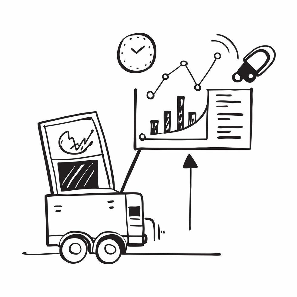 Clean Forklift and a cost analysis chart symbolizing cost analysis in logistics in double exposure with copy space concept as A forklift blended with a cost analysis chart representing vector