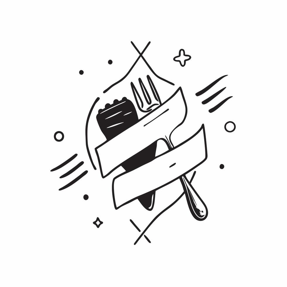 Clean Fork and knife symbolizing dining and etiquette with ample space for text concept as A fork and a knife representing the fundamentals of dining and etiquette with blank space for vector
