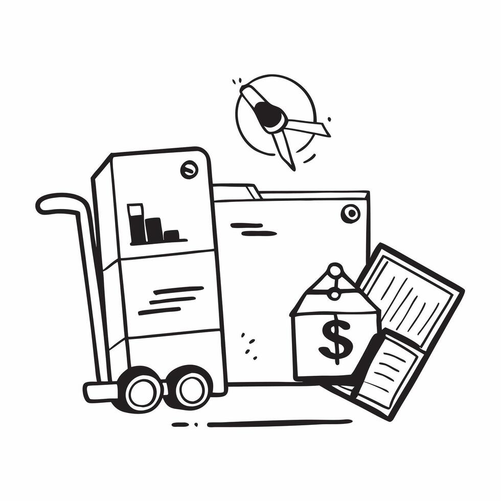Clean Forklift and a budget efficiency report symbolizing efficient budgeting in distribution in double exposure with copy space concept as A forklift blended with a budget efficiency r vector