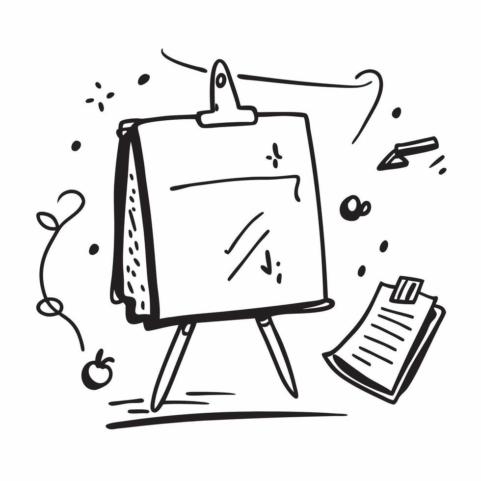 Clean Flip chart and pointer symbol with copy space for training tools concept as A training tools oriented flip chart and pointer symbol with ample copy space ideal for visualizing inst vector