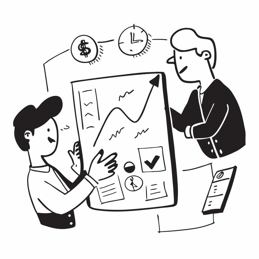 Clean Flat design as Team members discussing market trends in a business meeting concept as A illustration of team members discussing market trends in a business meeting using a 3 vector