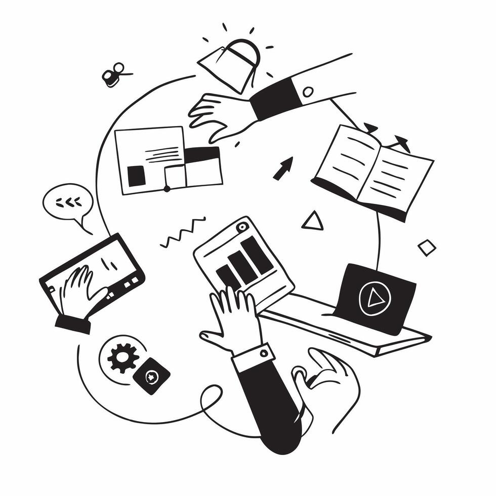 Clean Flat design as Team members collaborating on a project plan concept as A illustration of team members collaborating on a project plan in a modern workspace using a 3 color t Set 4 vector