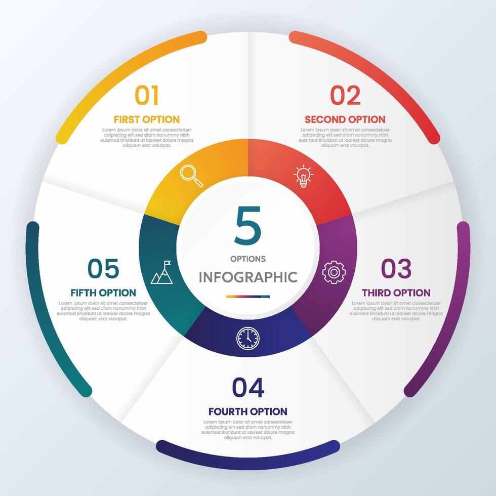 circle chart infographic with 5 option vector