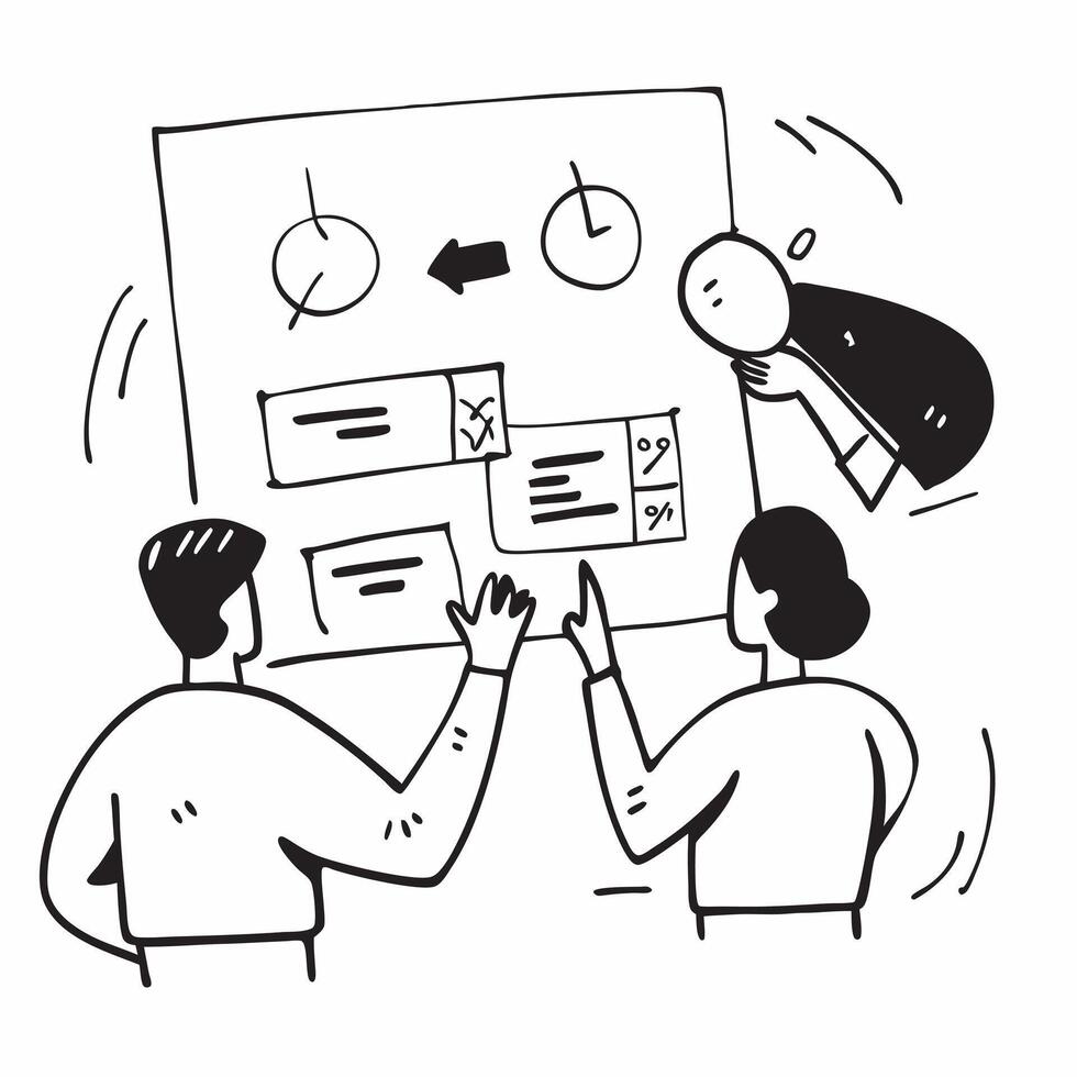 Clean Flat design as Team discussing customer feedback in a business meeting concept as A illustration of a team discussing customer feedback in a business meeting using a 3 color Set 2 vector