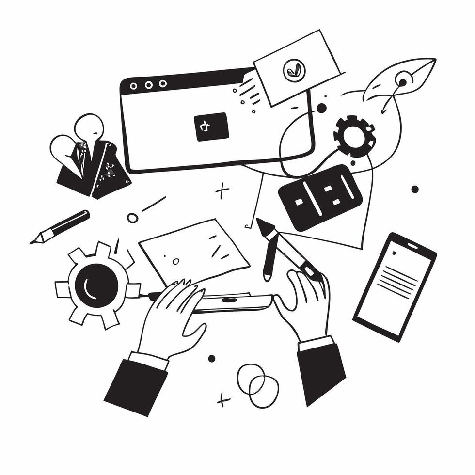 Clean Flat design as Startup team collaborating on a business plan concept as A illustration of a startup team collaborating on a business plan using laptops and digital tools wit Set 2 vector