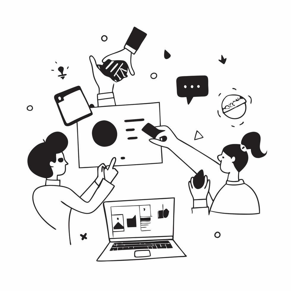 Clean Flat design as Startup team collaborating on a business plan concept as A illustration of a startup team collaborating on a business plan using laptops and digital tools wit vector