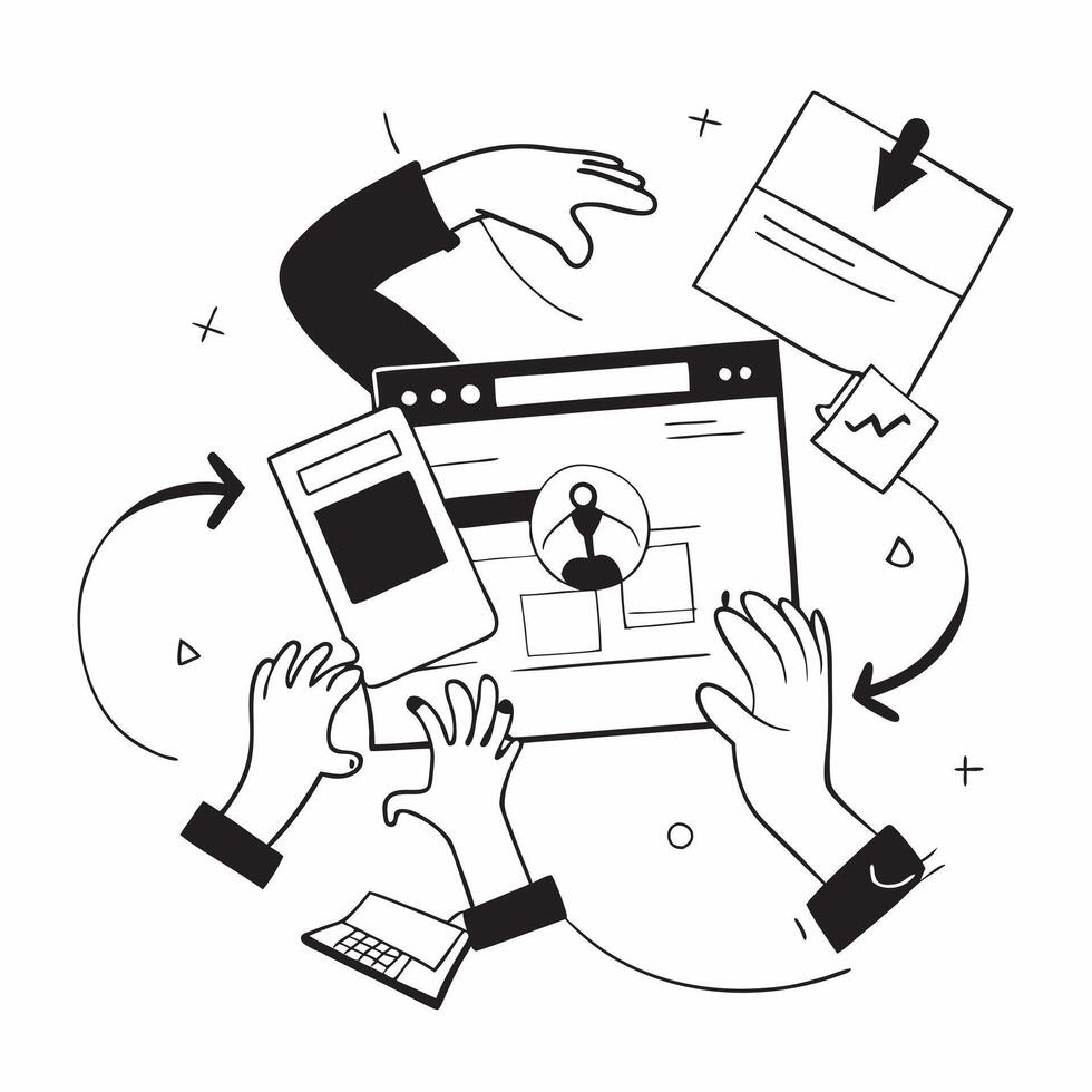 Clean Flat design as Sales team collaborating in a virtual meeting concept as A illustration of a sales team collaborating in a virtual meeting using conferencing tools with Set 3 vector