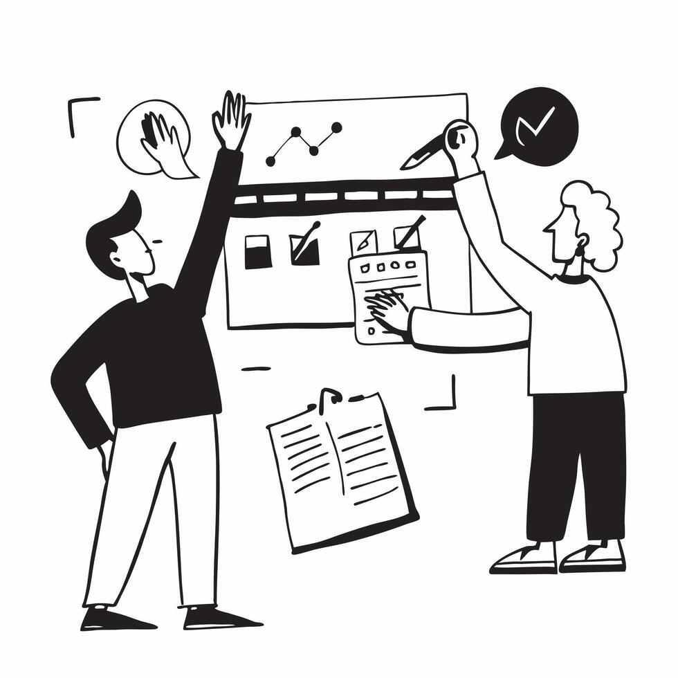 Clean Flat design as Project team presenting their findings in a business meeting concept as A illustration of a project team presenting their findings in a business meeting featu Set 2 vector