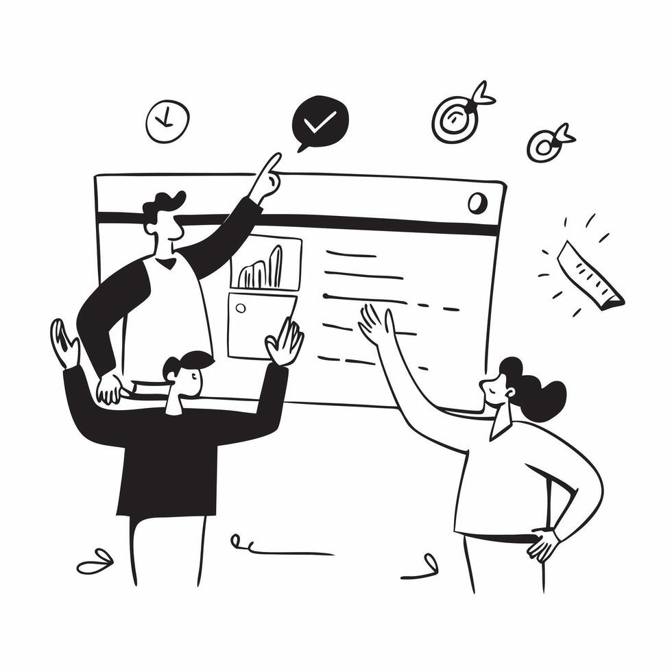 Clean Flat design as Project manager presenting progress in a team meeting concept as A illustration of a project manager presenting progress in a team meeting featuring a 3 color Set 4 vector