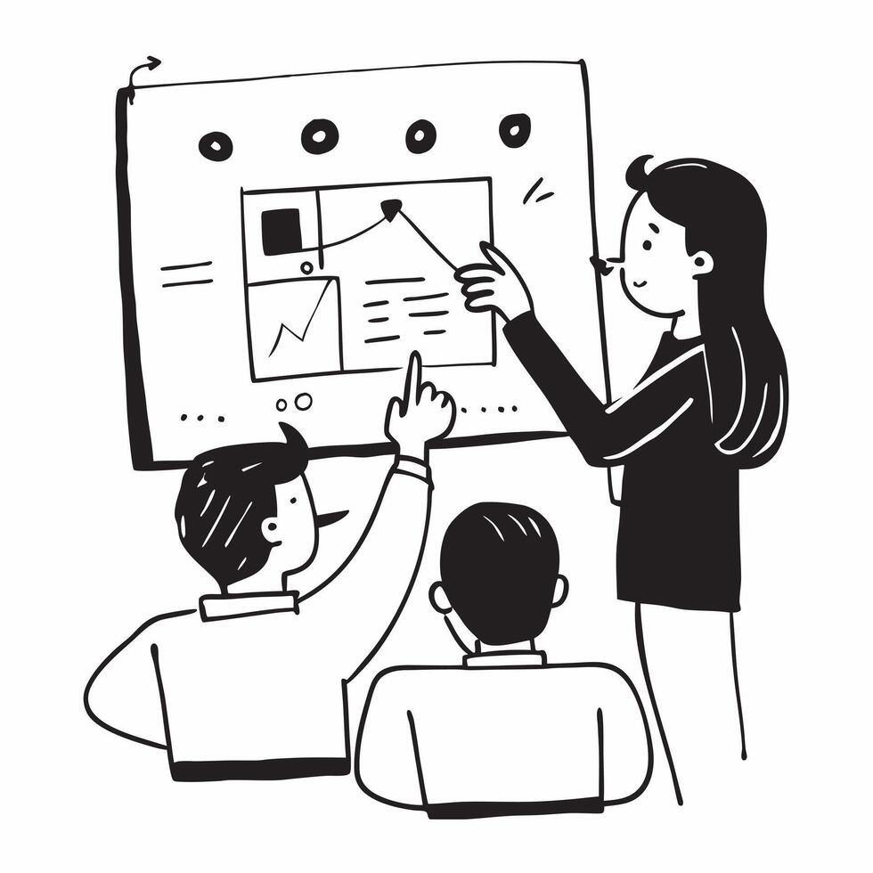 Clean Flat design as Project manager presenting progress in a team meeting concept as A illustration of a project manager presenting progress in a team meeting featuring a 3 color Set 3 vector