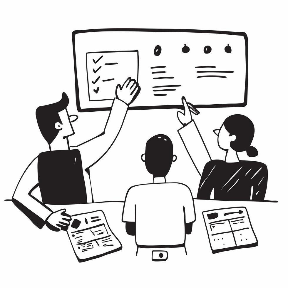 Clean Flat design as Project manager leading a hybrid meeting concept as A illustration of a project manager leading a hybrid meeting with both onsite and remote participants usin Set 4 vector