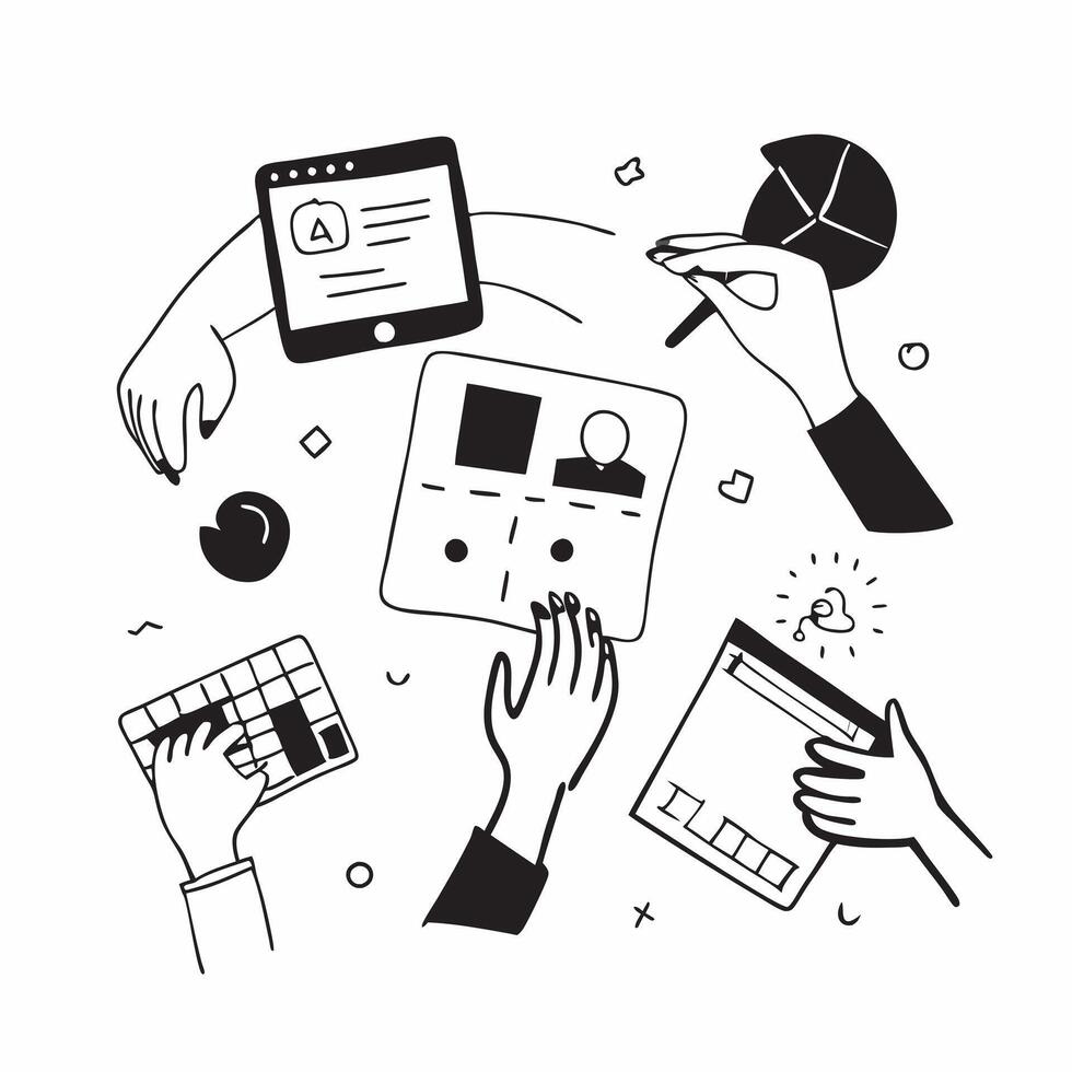 Clean Flat design as Marketing team collaborating on a product launch concept as A illustration of a marketing team collaborating on a product launch using digital tools and chart Set 6 vector