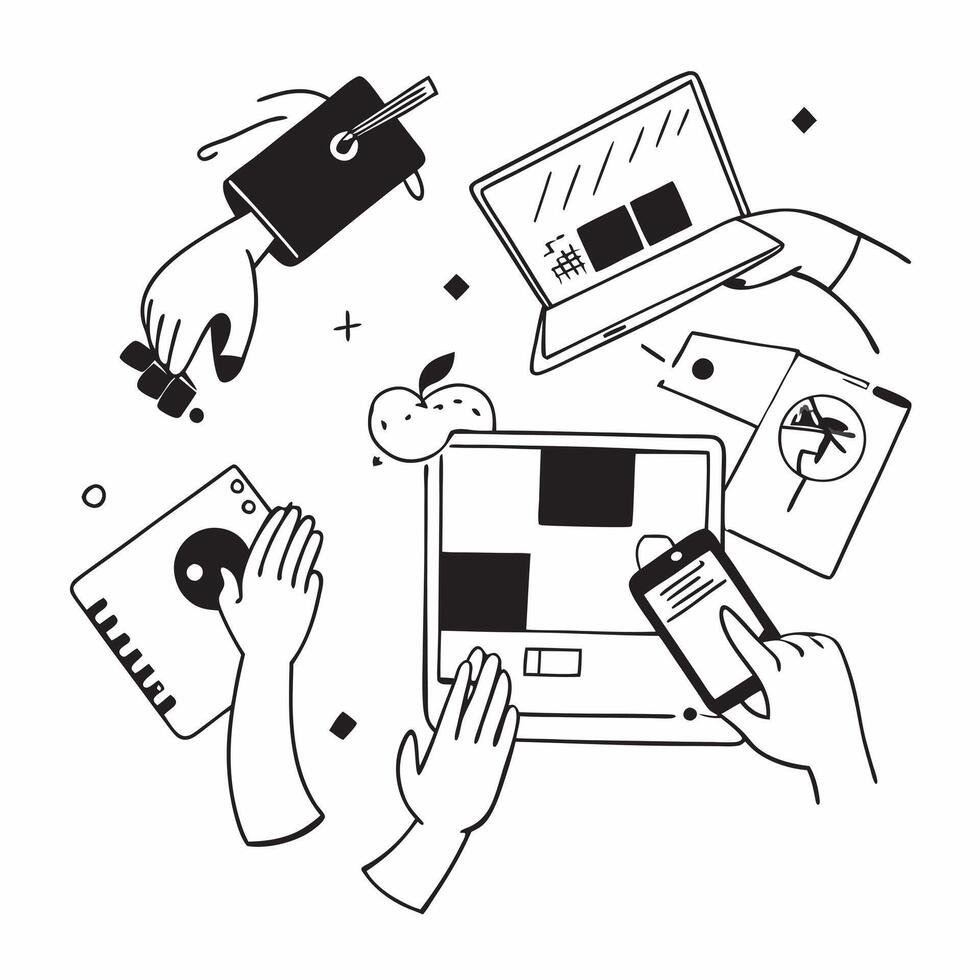 Clean Flat design as Marketing team collaborating on a product launch concept as A illustration of a marketing team collaborating on a product launch using digital tools and chart Set 5 vector