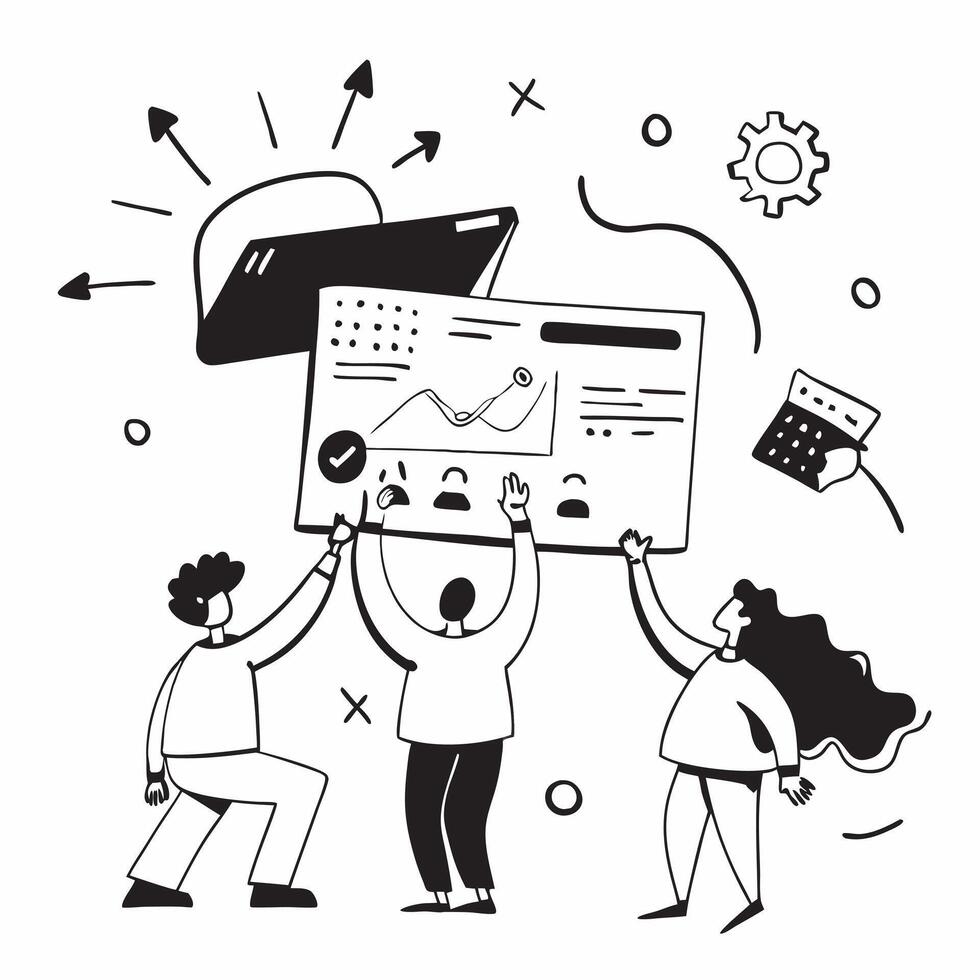 Clean Flat design as Marketing team collaborating on a product launch concept as A illustration of a marketing team collaborating on a product launch using digital tools and chart Set 3 vector
