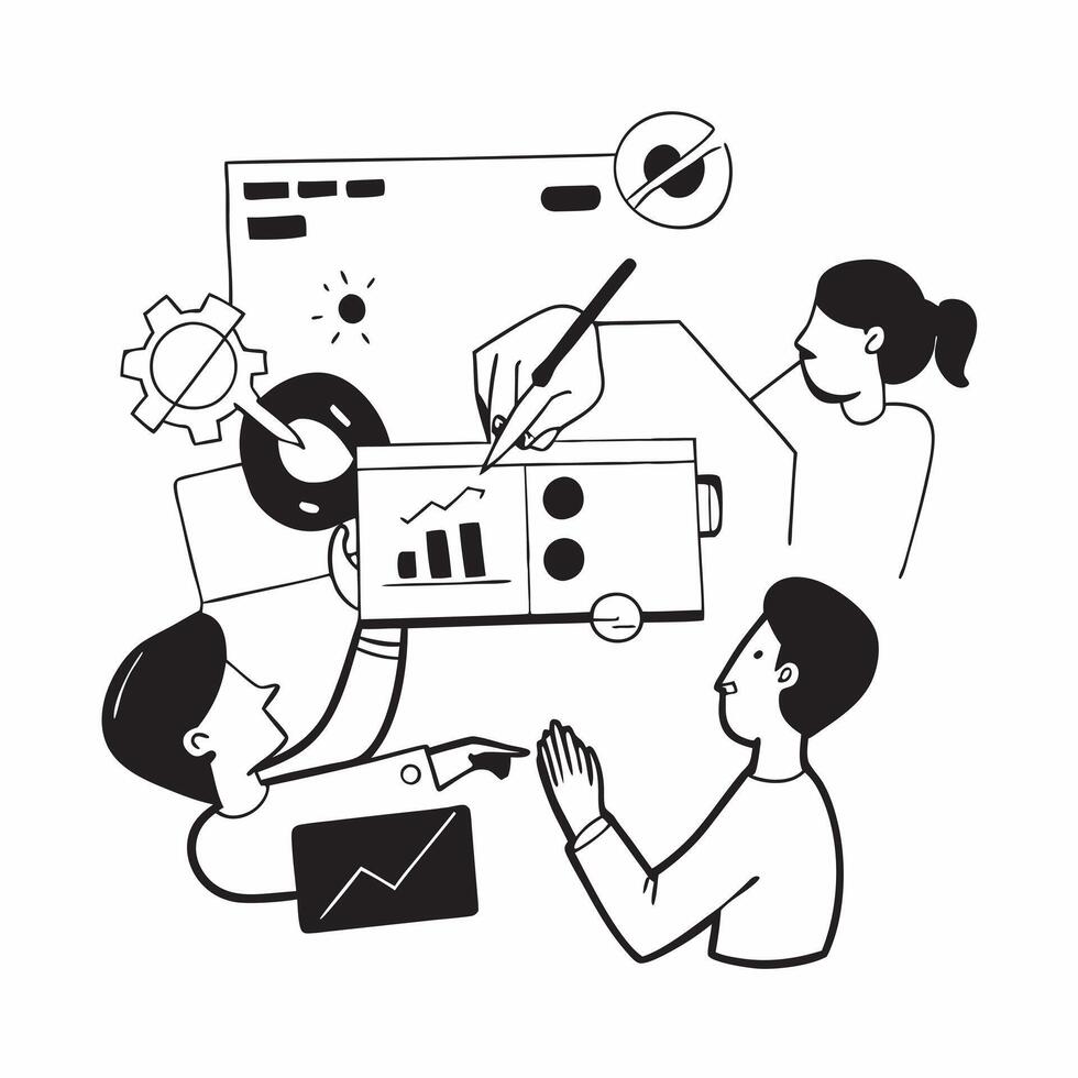 Clean Flat design as HR team collaborating on employee engagement strategies concept as A illustration of an HR team collaborating on employee engagement strategies using charts a Set 2 vector