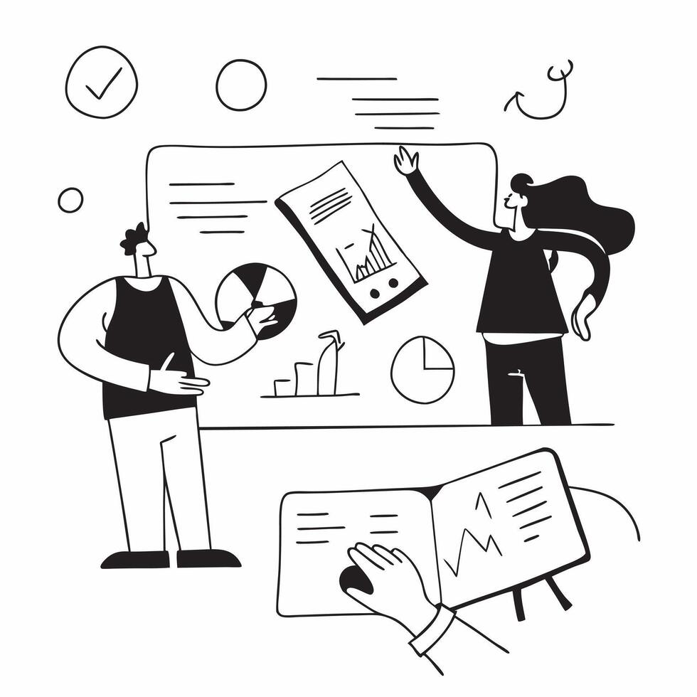 Clean Flat design as Financial team collaborating on budget planning concept as A icon illustration of a financial team collaborating on budget planning using charts and digital tools Set 2 vector