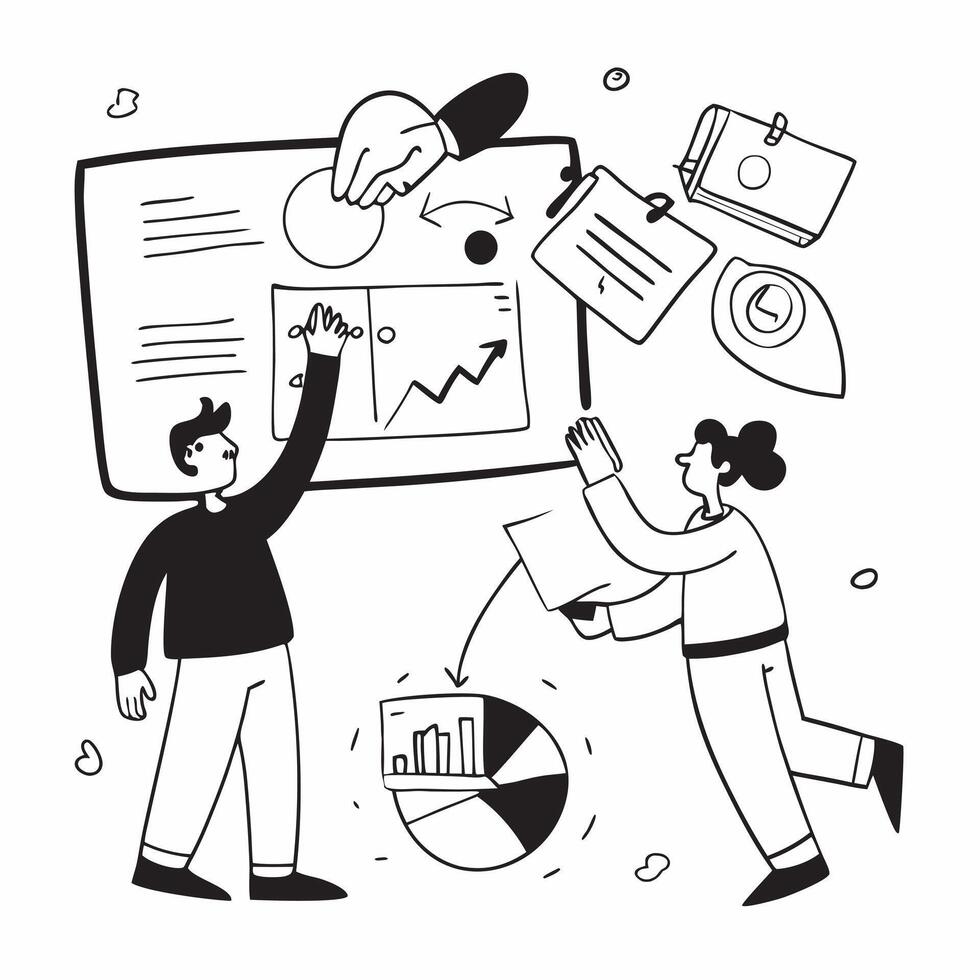 Clean Flat design as Financial team collaborating on budget planning concept as A icon illustration of a financial team collaborating on budget planning using charts and digital tools vector