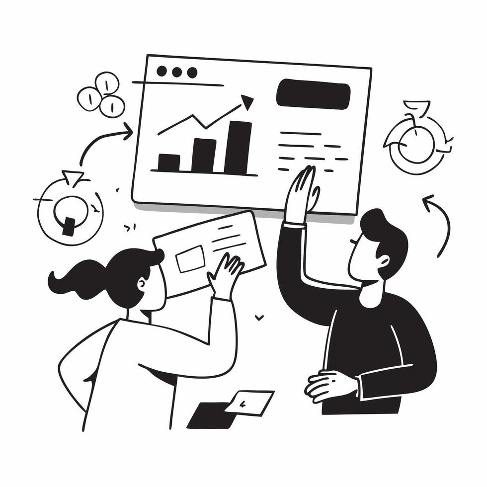 Clean Flat design as Finance team collaborating on financial forecasting concept as A icon illustration of a finance team collaborating on financial forecasting using charts and digita Set 2 vector