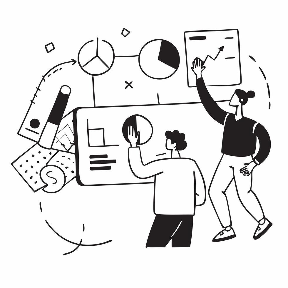 Clean Flat design as Finance team collaborating on financial forecasting concept as A icon illustration of a finance team collaborating on financial forecasting using charts and digita vector