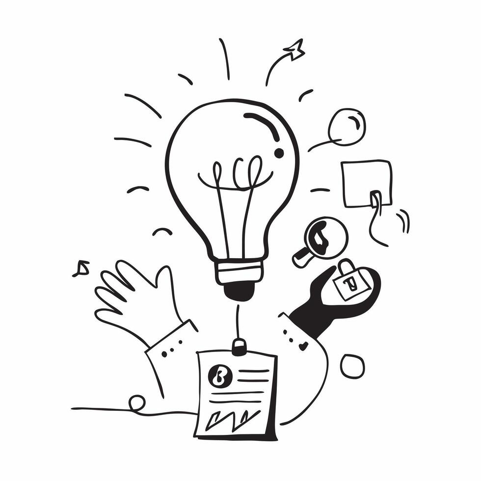 Clean Flat design as Doodle line icon of a lightbulb concept as A doodle line icon of a lightbulb symbolizing ideas creativity and innovation perfect for business brainstorming and creat Set 2 vector
