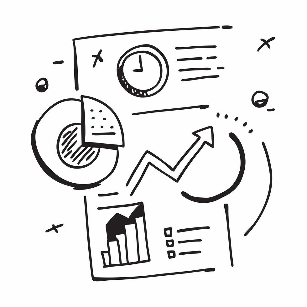 Clean Flat design as Doodle line icon of a pie chart concept as A doodle line icon of a pie chart representing data analysis statistics and business insights ideal for presentations and vector