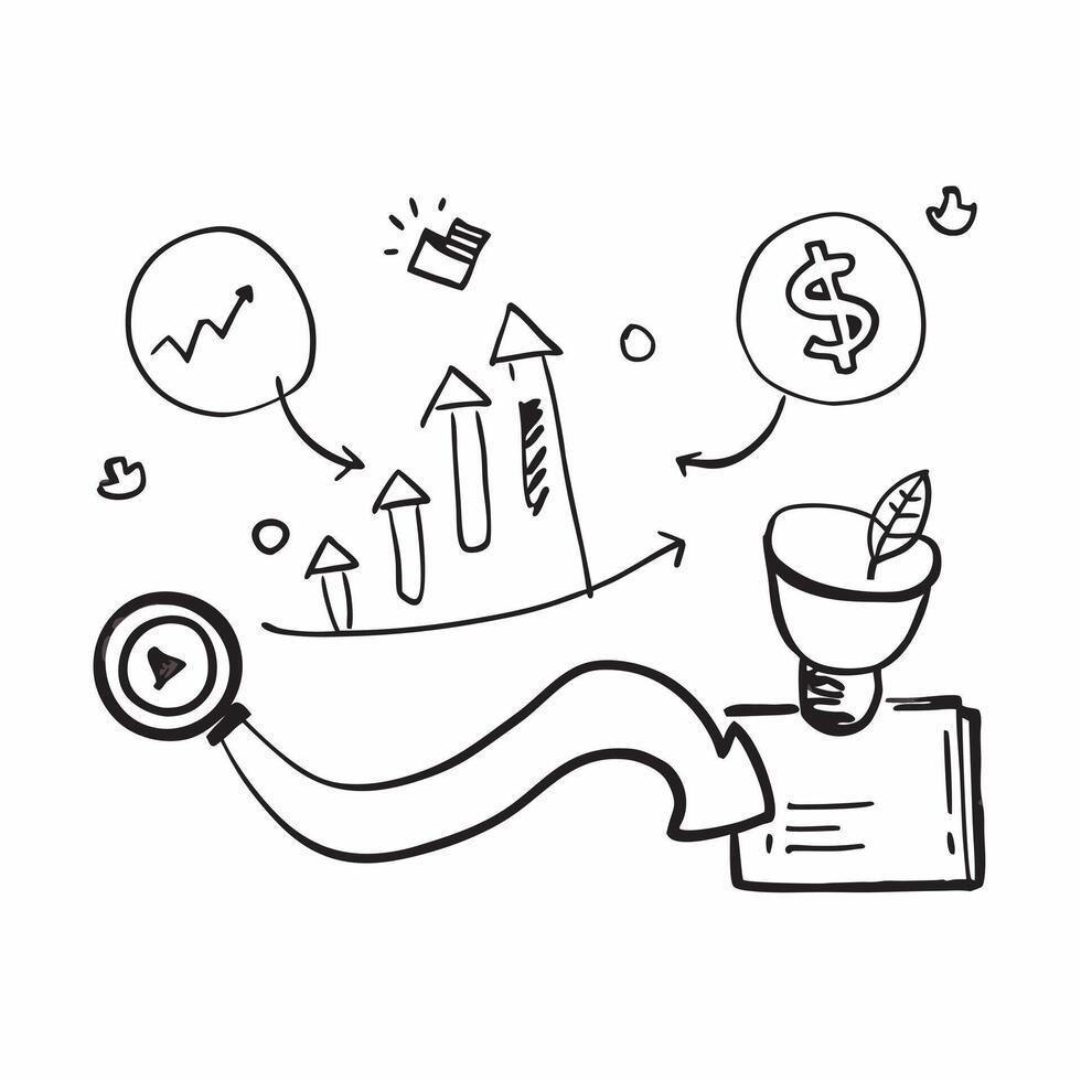 Clean Flat design as Doodle line icon of a graph concept as A doodle line icon of a graph representing growth progress and business performance ideal for business growth and success them vector